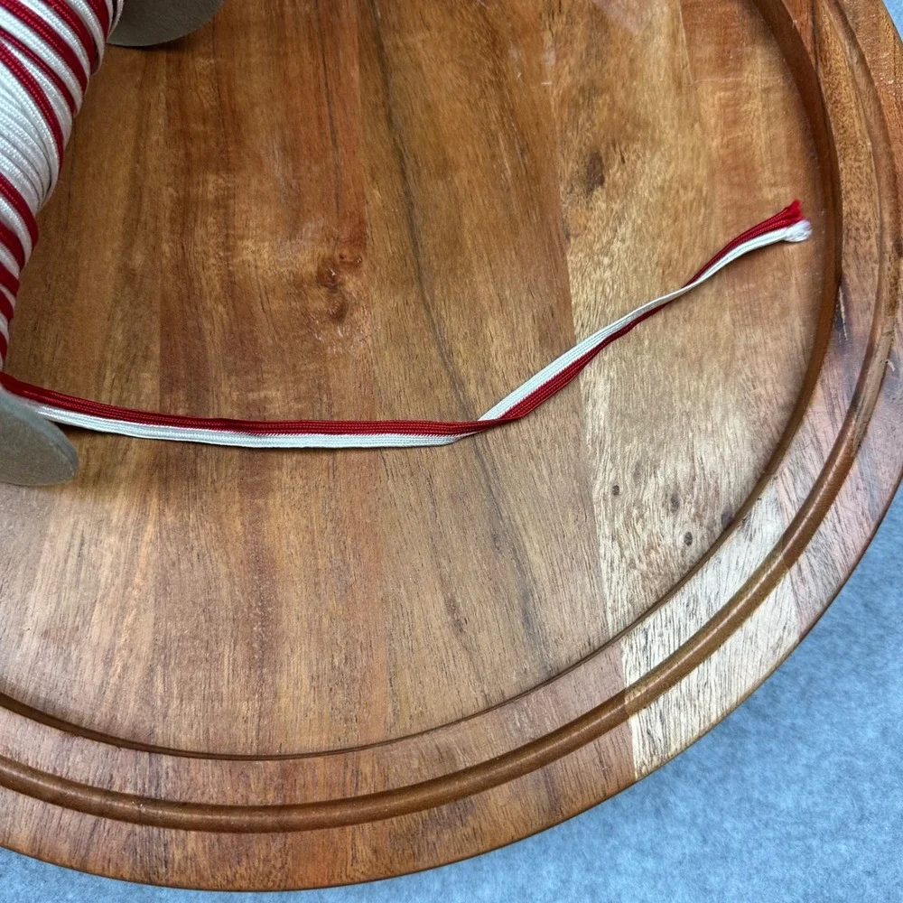 Red and White Braided Flat Cord Trim Spool for Sewing and Crafts